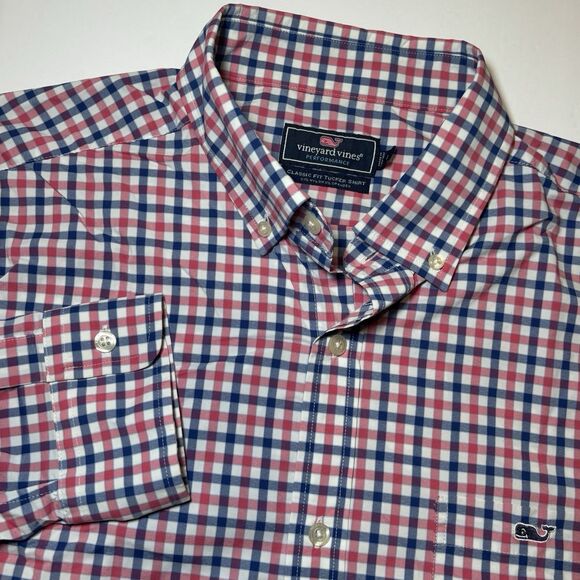 Vineyard Vines Performance Men’s L  Blue Red Check Classic Fit Tucker Shirt - Picture 1 of 6